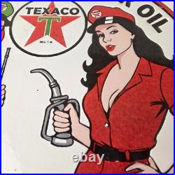 Vintage Texaco Gasoline Sign Lets Check Gas Attendants Porcelain Pump Sign