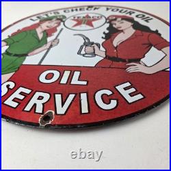 Vintage Texaco Gasoline Sign Lets Check Gas Attendants Porcelain Pump Sign