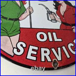 Vintage Texaco Gasoline Sign Lets Check Gas Attendants Porcelain Pump Sign