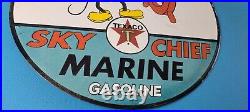 Vintage Texaco Gasoline Sign Marine Sky Chief Porcelain Gas Pump Sign Vintage Texaco Gasoline Sign Marine Sky Chief Porcelain Gas Pump Sign