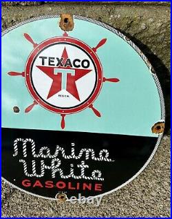 Vintage Texaco Gasoline Sign Motors Marine Gas Oil Service Pump Plate Sign