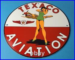 Vintage Texaco Gasoline Sign Pinup Girl Sign Gas Motor Oil Pump Porcelain Sign