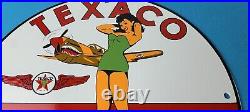 Vintage Texaco Gasoline Sign Pinup Girl Sign Gas Motor Oil Pump Porcelain Sign