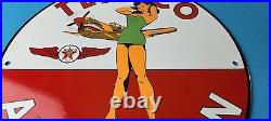 Vintage Texaco Gasoline Sign Pinup Girl Sign Gas Motor Oil Pump Porcelain Sign