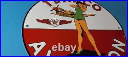 Vintage Texaco Gasoline Sign Pinup Girl Sign Gas Motor Oil Pump Porcelain Sign