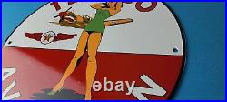 Vintage Texaco Gasoline Sign Pinup Girl Sign Gas Motor Oil Pump Porcelain Sign