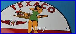 Vintage Texaco Gasoline Sign Pinup Girl Sign Gas Motor Oil Pump Porcelain Sign