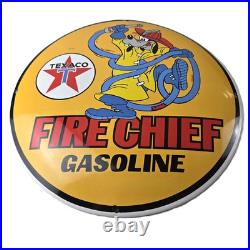 Vintage Texaco Gasoline Sign Porcelain Disney Goofy Fire Chief Gas Pump Sign