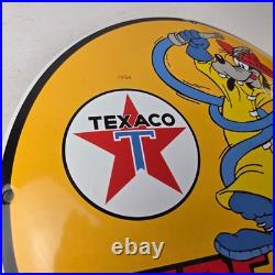 Vintage Texaco Gasoline Sign Porcelain Disney Goofy Fire Chief Gas Pump Sign