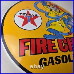Vintage Texaco Gasoline Sign Porcelain Disney Goofy Fire Chief Gas Pump Sign