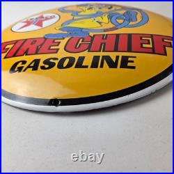 Vintage Texaco Gasoline Sign Porcelain Disney Goofy Fire Chief Gas Pump Sign