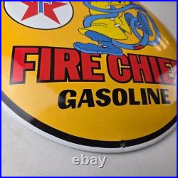 Vintage Texaco Gasoline Sign Porcelain Disney Goofy Fire Chief Gas Pump Sign