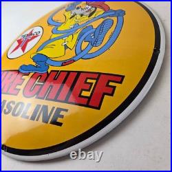 Vintage Texaco Gasoline Sign Porcelain Disney Goofy Fire Chief Gas Pump Sign
