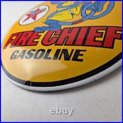 Vintage Texaco Gasoline Sign Porcelain Disney Goofy Fire Chief Gas Pump Sign