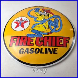 Vintage Texaco Gasoline Sign Porcelain Disney Goofy Fire Chief Gas Pump Sign