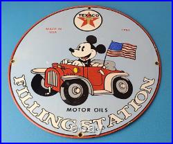 Vintage Texaco Gasoline Sign Porcelain Disney Mickey Filling Station Pump Sign