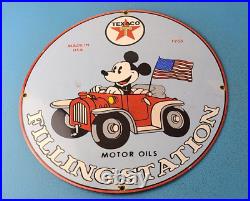 Vintage Texaco Gasoline Sign Porcelain Disney Mickey Filling Station Pump Sign