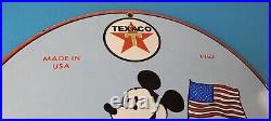 Vintage Texaco Gasoline Sign Porcelain Disney Mickey Filling Station Pump Sign