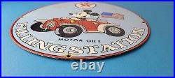 Vintage Texaco Gasoline Sign Porcelain Disney Mickey Filling Station Pump Sign