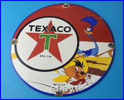 Vintage Texaco Gasoline Sign Red Star Road Runner Gas Pump Service Sign