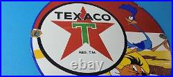 Vintage Texaco Gasoline Sign Red Star Road Runner Gas Pump Service Sign