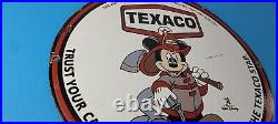 Vintage Texaco Gasoline Sign Walt Disney Mickey Mouse Porcelain Gas Pump Sign