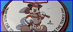 Vintage Texaco Gasoline Sign Walt Disney Mickey Mouse Porcelain Gas Pump Sign