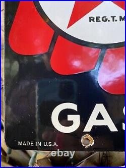 Vintage Texaco Gasoline Sky Chief Porcelain Metal Sign USA Oil Gas Pump Plate