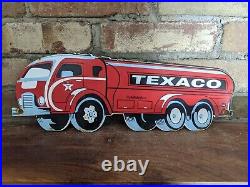 Vintage Texaco Gasoline Truck Porcelain Gas Station Pump Oil Sign 16.5 X 6