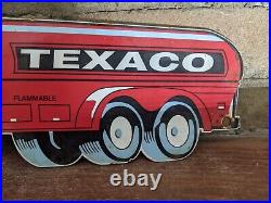 Vintage Texaco Gasoline Truck Porcelain Gas Station Pump Oil Sign 16.5 X 6