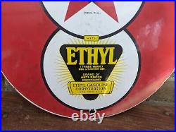 Vintage Texaco Gasoline With Ethyl Porcelain Gas Station Pump Sign 12