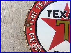 Vintage Texaco Gasoline porcelain Gas Pump Sign Dated 10-33