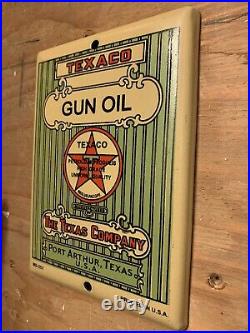Vintage Texaco Gun Oil Port Arthur Texas Porcelain Sign Gas Oil Pump Plate Petro