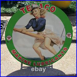 Vintage Texaco Marine Lubricants Motor Engine Oil Porcelain Gas & Oil Pump Sign