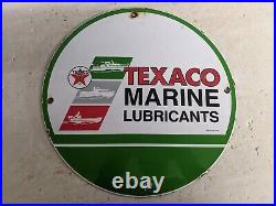 Vintage Texaco Marine Lubricants Motor Oil Porcelain Gas Station Pump Sign