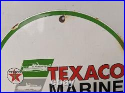 Vintage Texaco Marine Lubricants Oil Porcelain Metal Gas Pump Sign Gasoline