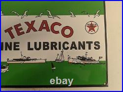 Vintage Texaco Marine Lubricants Porcelain Metal Gas Pump Sign Gasoline