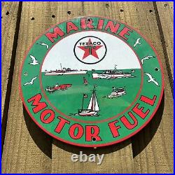 Vintage Texaco Marine Motor Fuel Porcelain Sign 12 Chevron Gas Pump Plate Boat