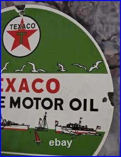 Vintage Texaco Marine Motor Oil Porcelain Gas Pump Sign 12