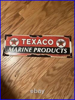 Vintage Texaco Marine Products Porcelain Pump Station Sign Gasoline Oil