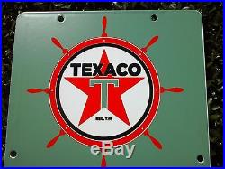 Vintage Texaco Marine White 8 x 12 Gas pump porcelain sign metal garage boat 63