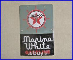 Vintage Texaco Marine White Gasoline Porcelain Pump Plate circa 1963