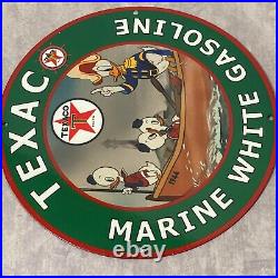 Vintage Texaco Marine White Gasoline Porcelain Sign Gas Oil Disney Ship Sea Sign