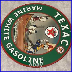 Vintage Texaco Marine White Gasoline Porcelain Sign Gas Oil Disney Ship Sea Sign