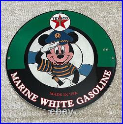 Vintage Texaco Marine White Gasoline Porcelain Sign Gas Oil Sea Disney Mickey