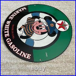 Vintage Texaco Marine White Gasoline Porcelain Sign Gas Oil Sea Disney Mickey