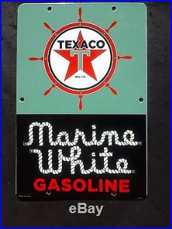 Vintage Texaco Marine White Gasoline porcelain gas pump plate sign boat ship can