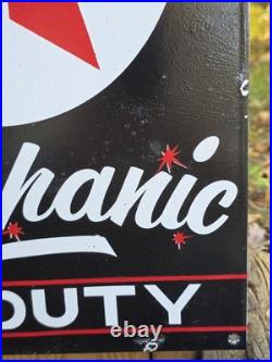 Vintage Texaco Mechanic On Duty Porcelain Gas Station Sign 12 X 16