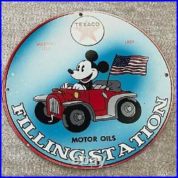 Vintage Texaco Mickey Mouse Porcelain Sign Gas Oil Filling Service Pump Plate