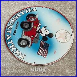 Vintage Texaco Mickey Mouse Porcelain Sign Gas Oil Filling Service Pump Plate